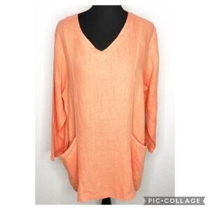 LA Fixsun orange linen lagenlook tunic top size Medium beach resortwear summer